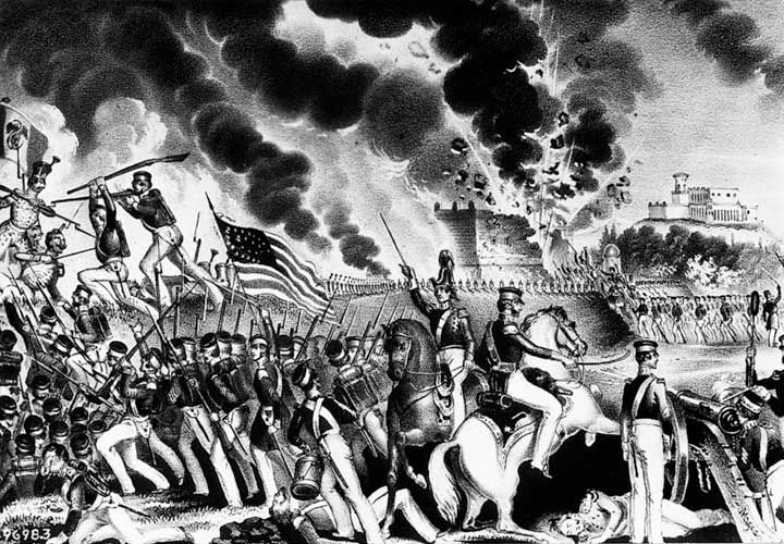 Battle of Molino del Rey, US Mexican War. Lithograph by James Bailie, 1848.Batalla del Molino del Rey, la guerra México-Americana. Litografía por James Bailie, 1848.