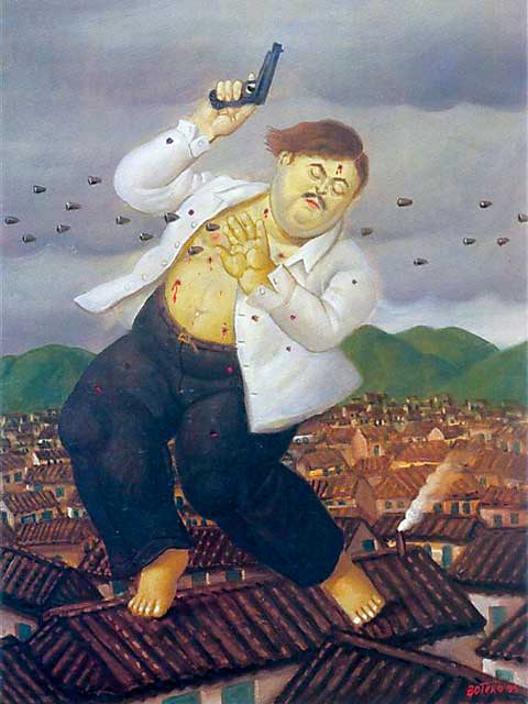 The Death of Pablo Escobar, by Fernando Botero, 1999.La Muerte de Pablo Escobar, por Fernando Botero, 1999.